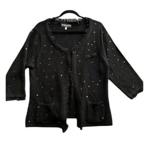 Colleen Lopez My Favorite Things Womens Black Sweater LARGE Sequins Open Front